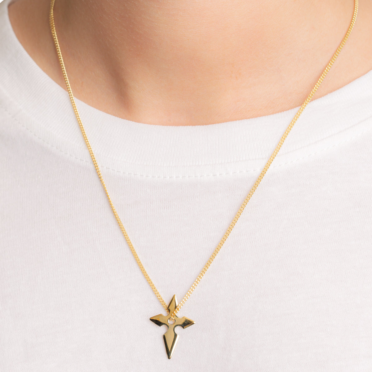 SHURIKEN CROSS NECKLACE - shiny goldplated sterling silver pendant with chain