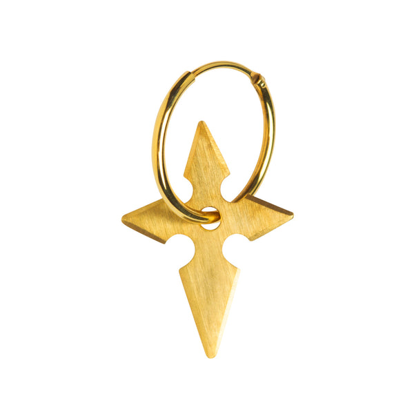 Shuriken Cross Earring, brushed gold