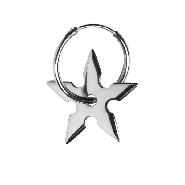 SHURIKEN STAR SMALL EARRING, shiny silver