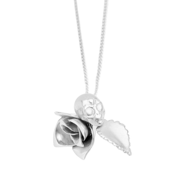 ROSE AND ALIEN SILVER NECKLACE