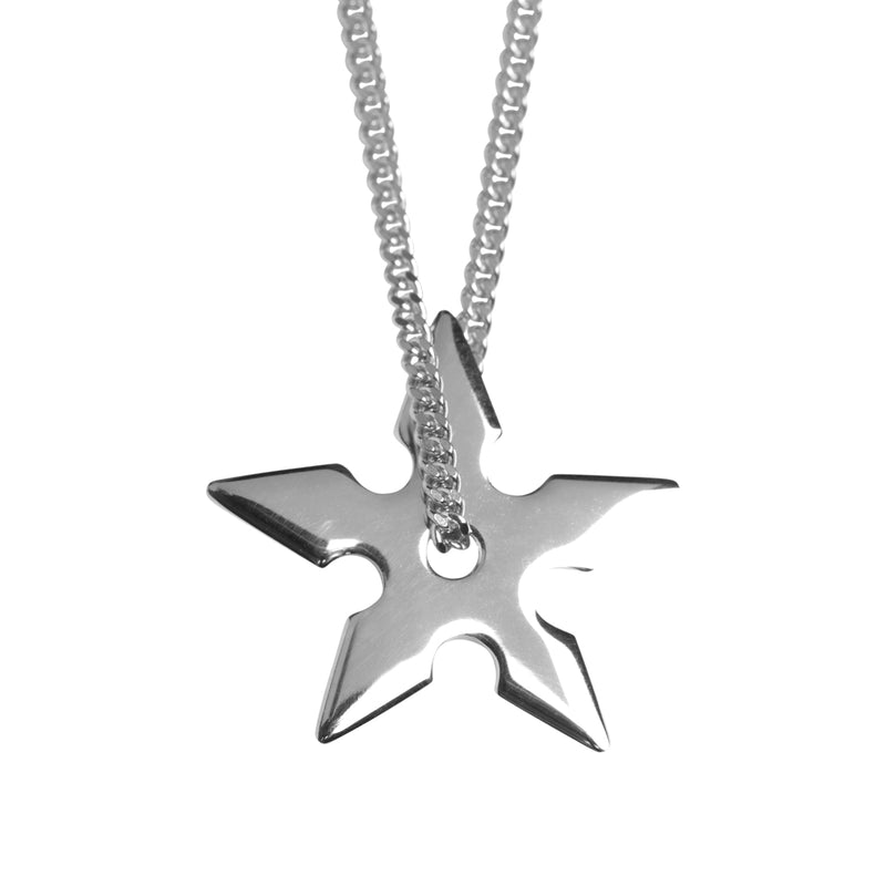 NECKLACE W SHURIKEN STAR, brushed or shiny