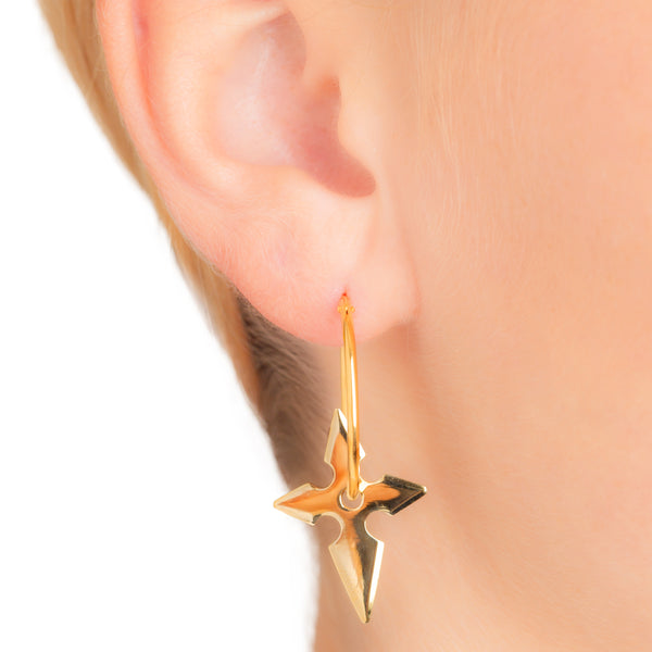 Shuriken Cross Medium Earring, shiny gold