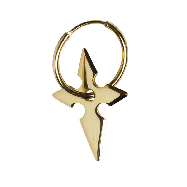 Shuriken Cross Medium Earring, shiny gold